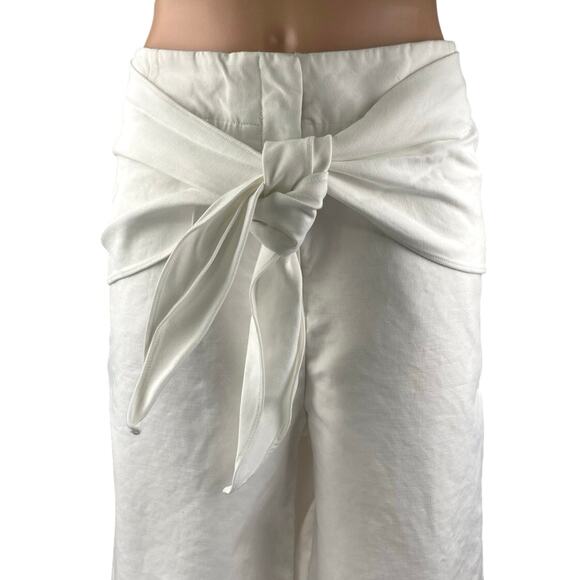 Tibi White High Waisted Belted Bow Tie Waist  Wide Leg Palazzo Trousers Pants 8 - Picture 4 of 6